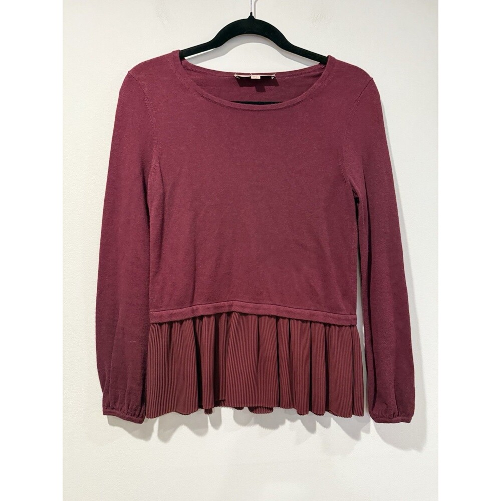Loft Sweater Womens XS Petite Maroon Stretch Romantic Workwear Preppy Academia